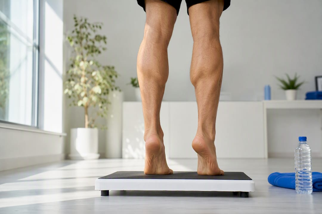 Atleta durante un lento sollevamento del tallone